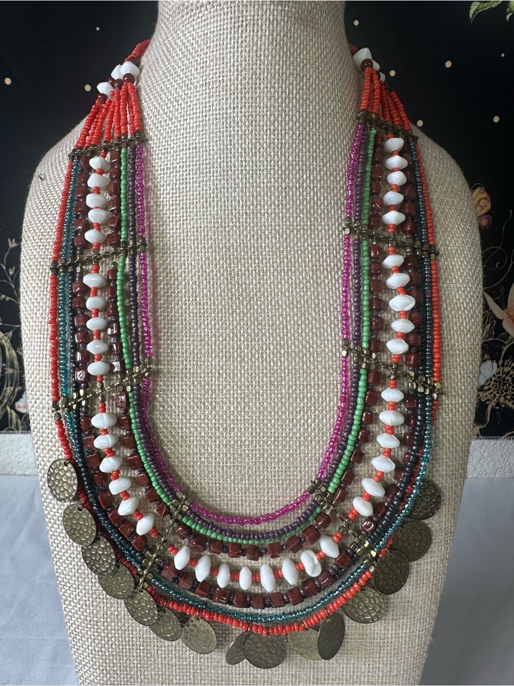 Multicolor Beaded Coin Statement Necklace - Women Jewelry
